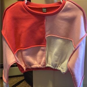 Shein Pink Colorblock Cropped Sweatshirt